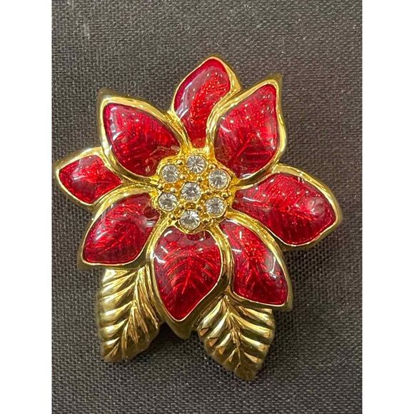 Vintage Poinestta Brooch Pin Monet Costume Jewelry Christmas - Picture 1 of 5
